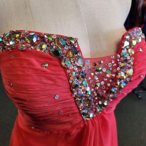 Flaunt 93221 Coral Size 22 Chiffon Beaded Prom Dress/Evening Gown - Picture 4 of 7